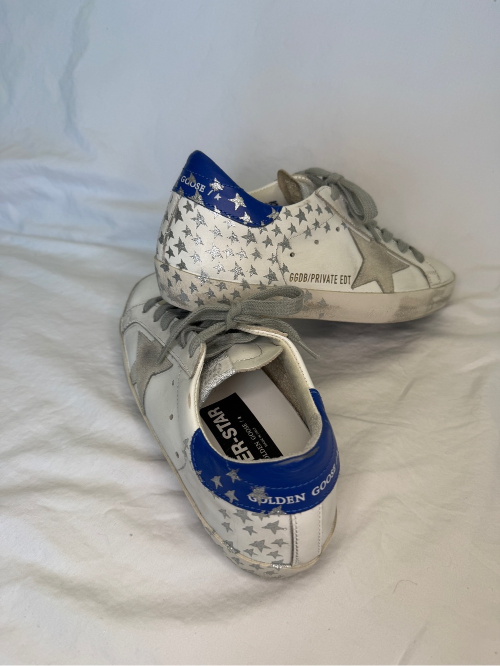 Golden Goose White Sneakers with Silver Star Accent and Blue Heel NWOT Size 36 - Picture 3 of 4